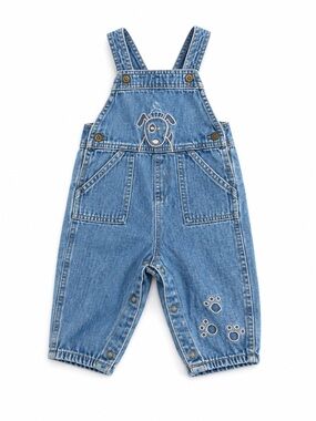 Vintage Oshkosh Kids Blue Denim Overalls with Puppy Embroidery
